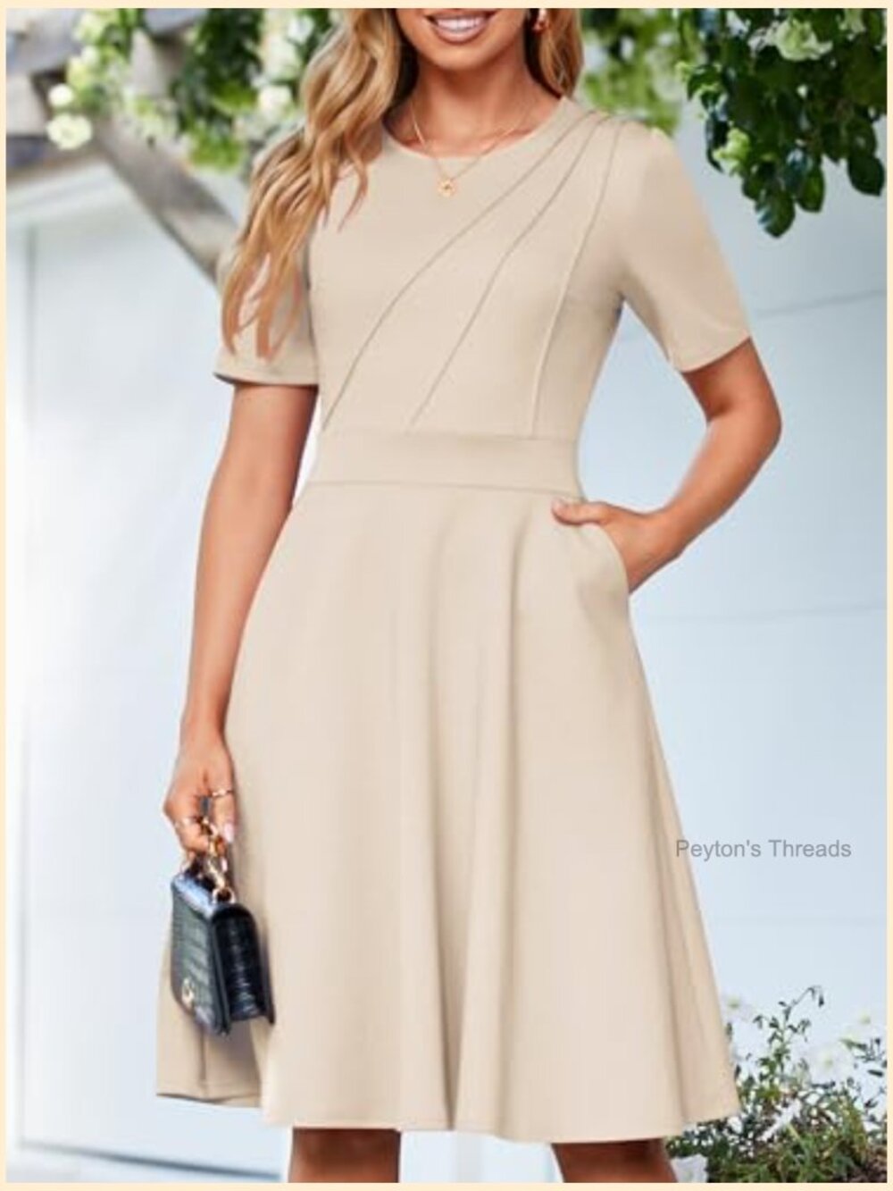 Fit and Flare Work Dress with Pockets - Short Sleeve - Picture 4 of 6